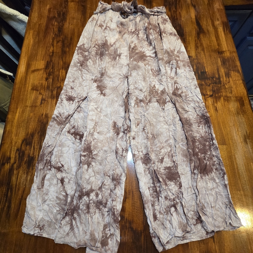FAVLUX Brown Tie-Dye Wide-Leg Pants